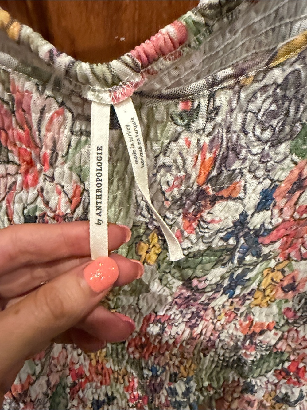 Anthropologie Multicolor Smocked Floral Puff-Sleeve Crop Top - Picture 2 of 6